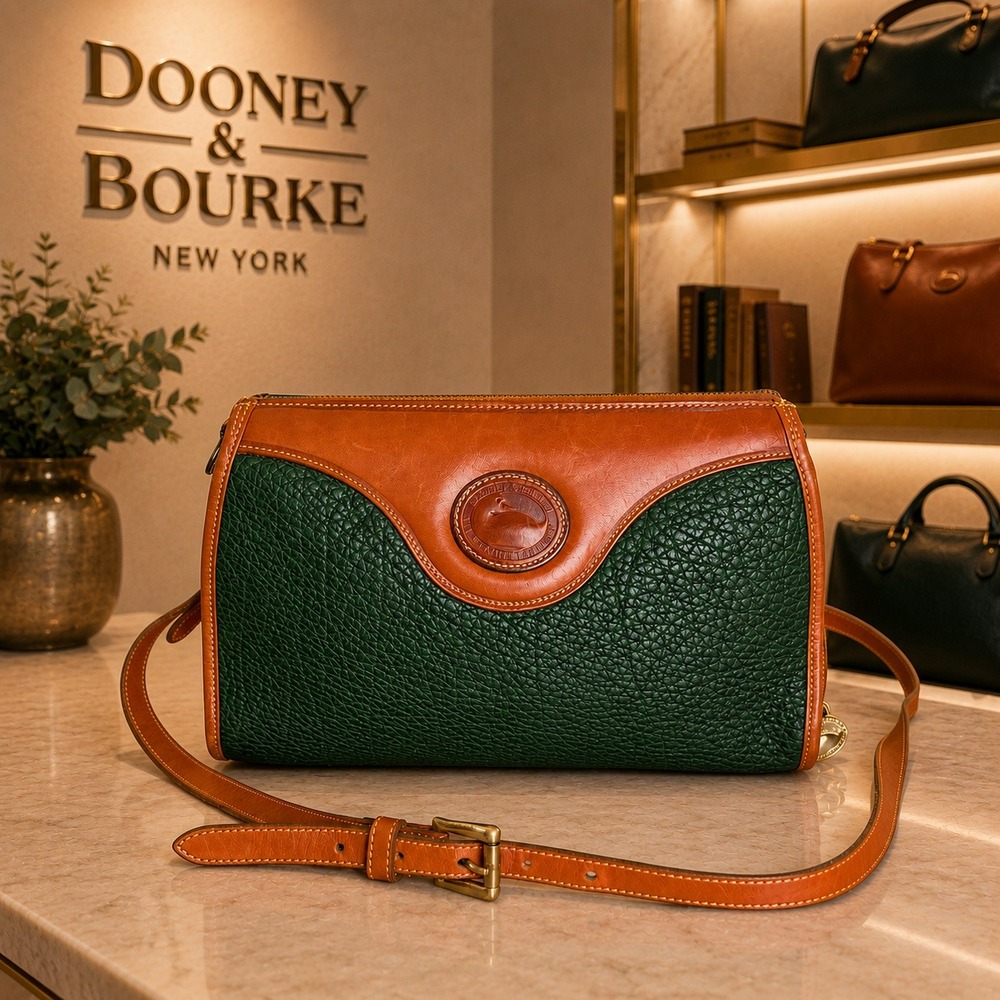 Dooney & Bourke Vintage All Weather Leather Crossbody Bag Green Tan USA Made